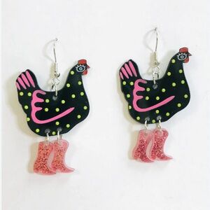 Quirky Chicken Earrings with Pink Accents